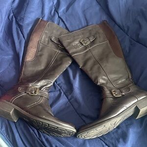 Women's Tall Buckle Riding Boots - Dark Brown